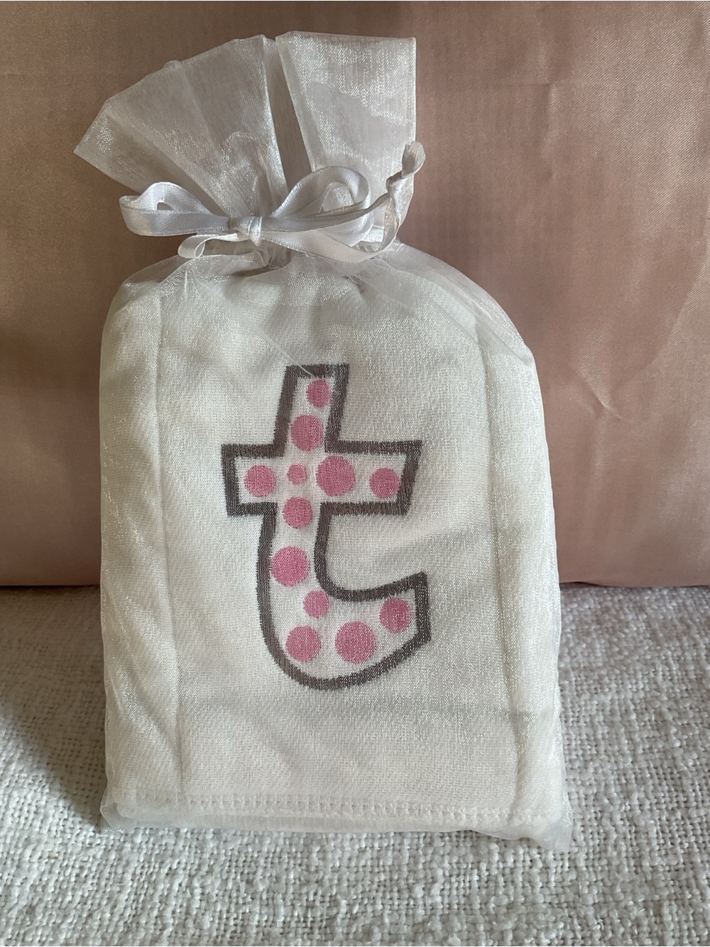 NWT Boutique Monogram Initial "t" Baby Burp Cloth Gift Set Pink Dot
